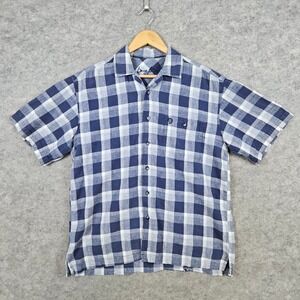 George Strait Men's Blue Plaid Shirt Size M Linen/Cotton Blend Western SNAG‎